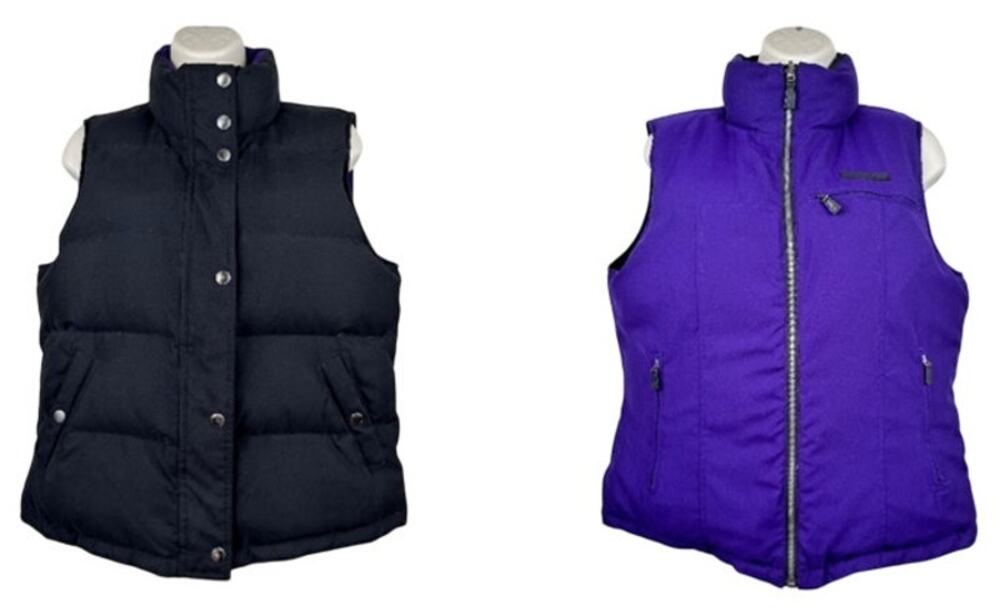 Lauren Ralph Lauren Women's Reversible Puffer Vest Down Fill Black Purple Med